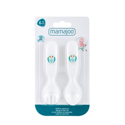 Mamajoo Desenli Kaşık & Çatal Seti / Beyaz Baykuş-Mamajoo Mamajoo Desenli Kaşık & Çatal Seti / Beyaz Baykuş-Mamajoo