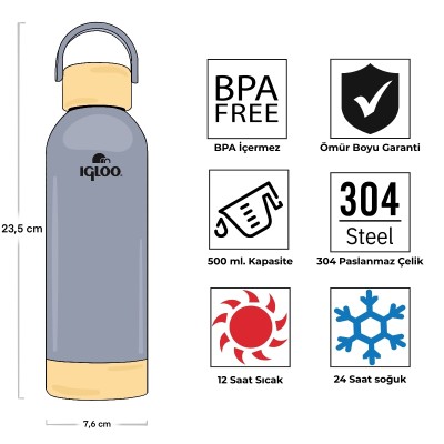Igloo Hydrate Pro Termos 500ml-DUMAN MAVİ-Igloo