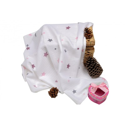 Sema Baby Çok Amaçlı Müslin Örtü 100x80 cm - Pembe Yıldız 8682476853124-Sema Baby Sema Baby Çok Amaçlı Müslin Örtü 100x80 cm - Pembe Yıldız 8682476853124-Sema Baby