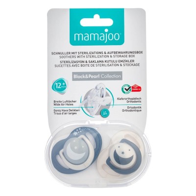 Mamajoo Sterilizasyon & Saklama Kutulu Black & Pearl Desenli İkili Ortodontik Emzik Gece & Gündüz / 12 Ay+-Mamajoo Mamajoo Sterilizasyon & Saklama Kutulu Black & Pearl Desenli İkili Ortodontik Emzik Gece & Gündüz / 12 Ay+-Mamajoo