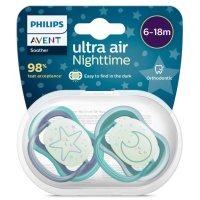 Philips Avent Ultra Air Night Karanlıkta Parlar Gece Emziği 6-18 ay Erkek SCF376/13-Philips Avent Philips Avent Ultra Air Night Karanlıkta Parlar Gece Emziği 6-18 ay Erkek SCF376/13-Philips Avent
